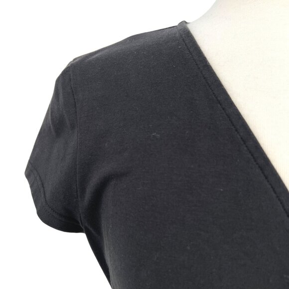 Eileen Fisher V-Neck Midi Dress Short Sleeve Black Size Medium - Picture 3 of 12